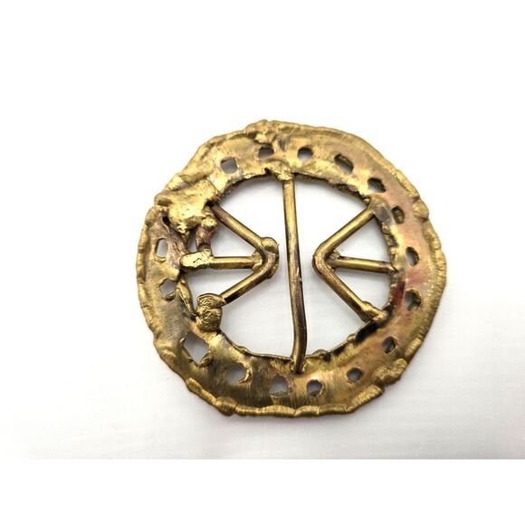 Handcrafted Round Brass Belt Buckle Sash Scarf Slide 3\